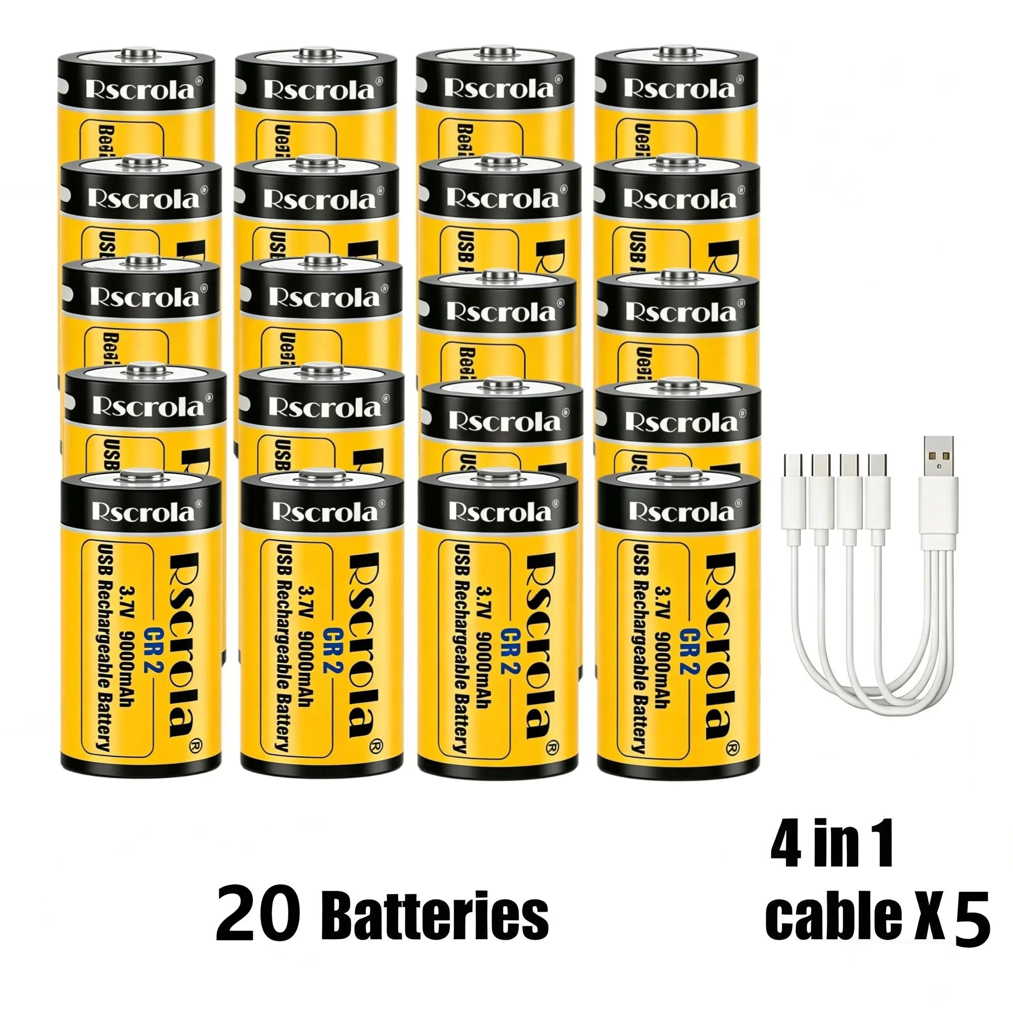 Long-Lasting CR2 Rechargeable Battery 9000mAh 3.7V, High Capacity Li-ion USB Fast Charge for GPS Camera Medical Oasis Select 20xCR2 5xCable4