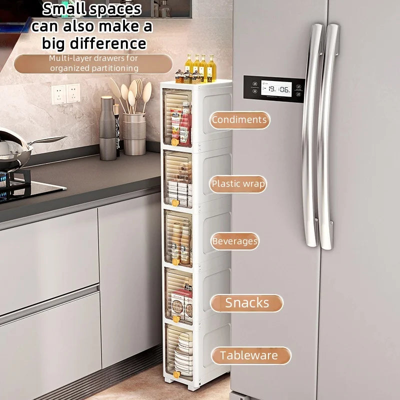19cm Slim Storage Cabinet Flip-Top Organizer with Multi-Layer Shelves Large Capacity for Kitchen Living Room Bathroom Oasis Select