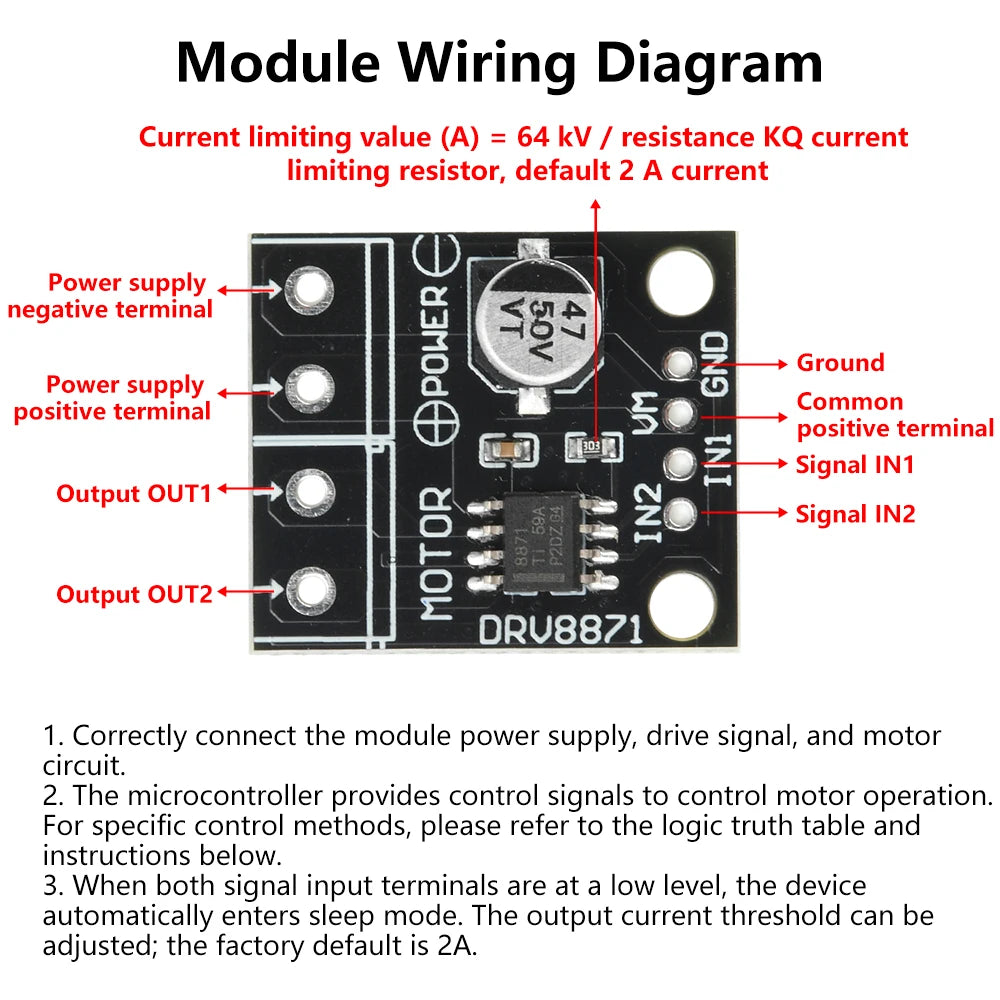 DRV8871 H-Bridge Brushed DC Motor Driver Breakout Board 6.5-45V PWM Control Module with 3.6A Max Internal Current Sense Oasis Select
