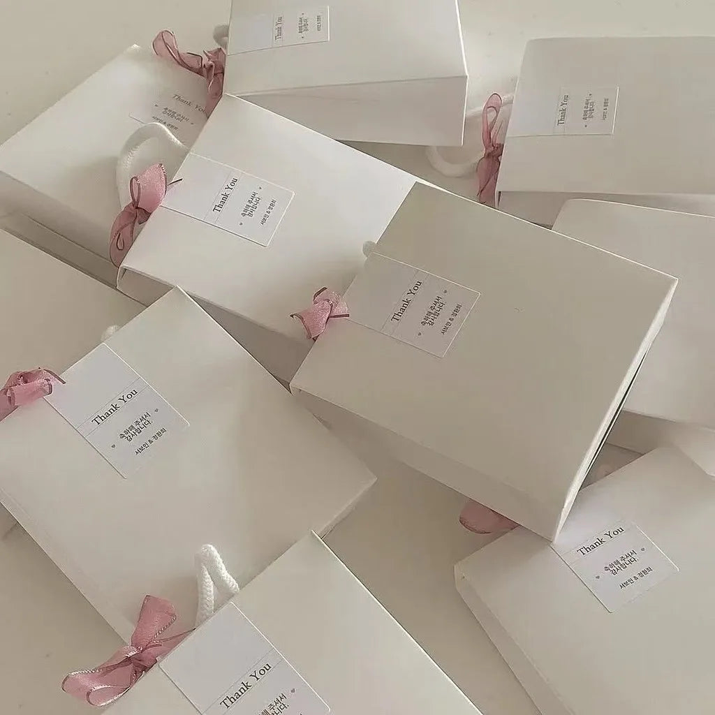 White Gift Box with Pink Ribbon & Thank You Label | 17×6×20cm