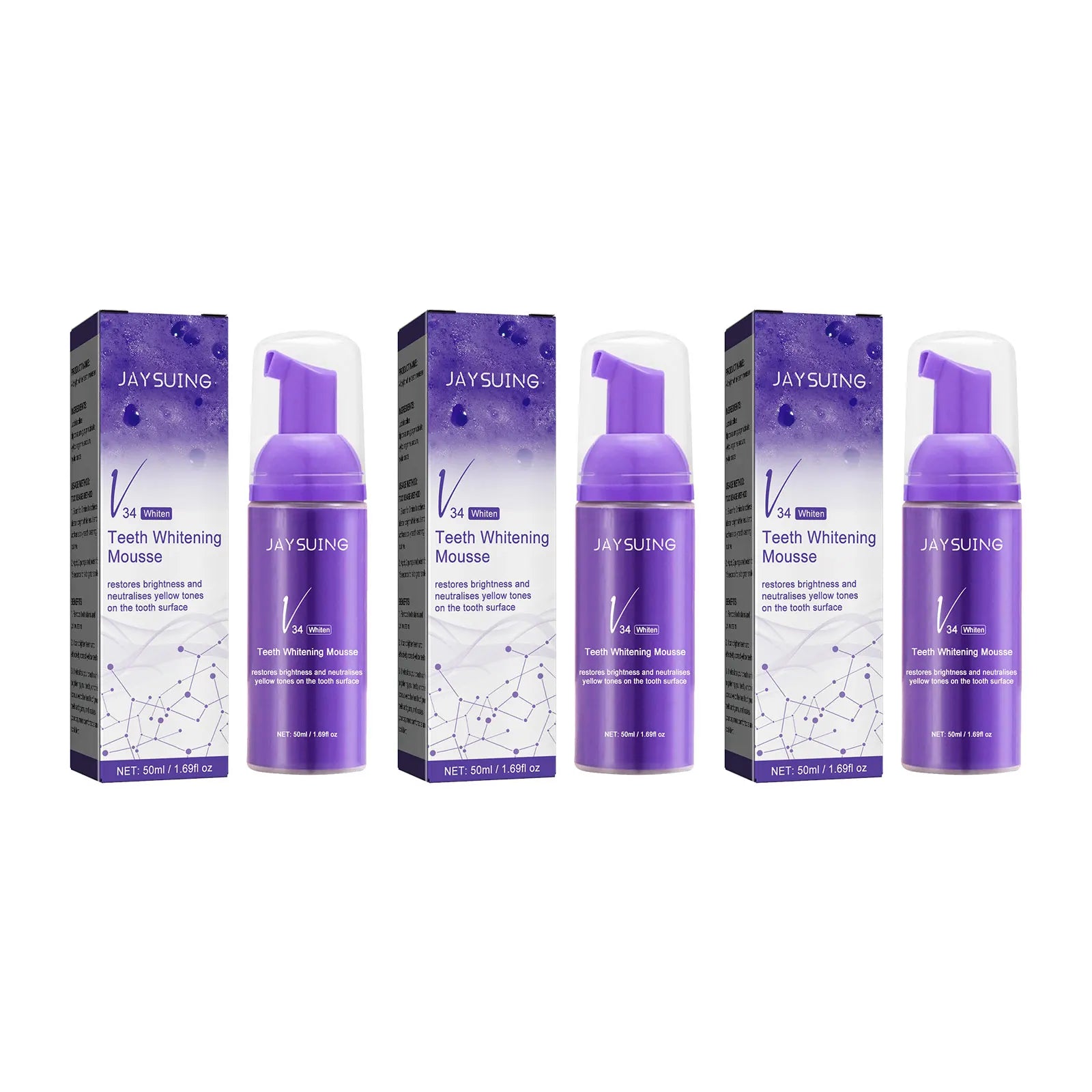 V34 Whitening Toothpaste Mousse – Remove Stains & Bad Breath Whitening Toothpaste Mousse Oasis Select 3x50ml boxed