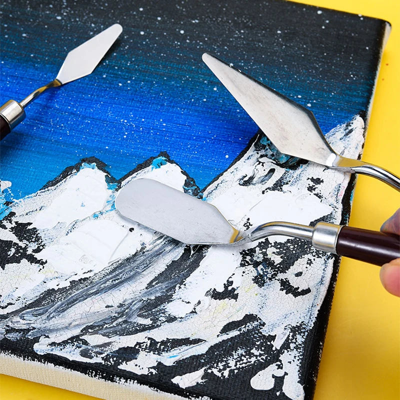 Wooden Grip Stainless Steel Paint Scraper Art Mixing Knife Hand Tool for Watercolor Oil Gouache Pigment Blending Oasis Select