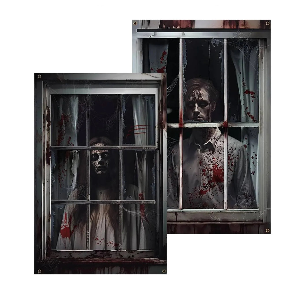 Halloween Window Silhouette Horror Poster – Blood Curtain Decor Halloween Window Decoration Oasis Select