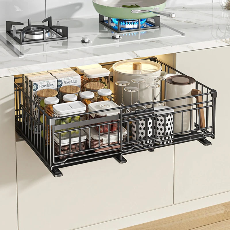 Telescopic basket, kitchen, deep cabinet, pull-out rack, tableware, storage box, cabinet, seasoning, dishes, drawer type Oasis Select