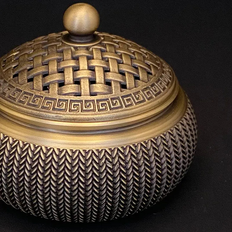 Brass Wheat Ear Stove Incense Burner Household Indoor Sandalwood Stove Decorative Metal Hollow Cover Stove Oasis Select