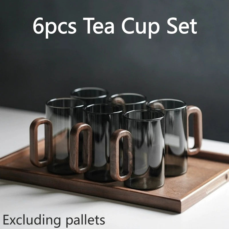 6pcs 360ml Premium High Borosilicate Heat-resistant Glass Set: Home Drinking Glasses with Wooden Handles, Stylish Tea Cups Oasis Select