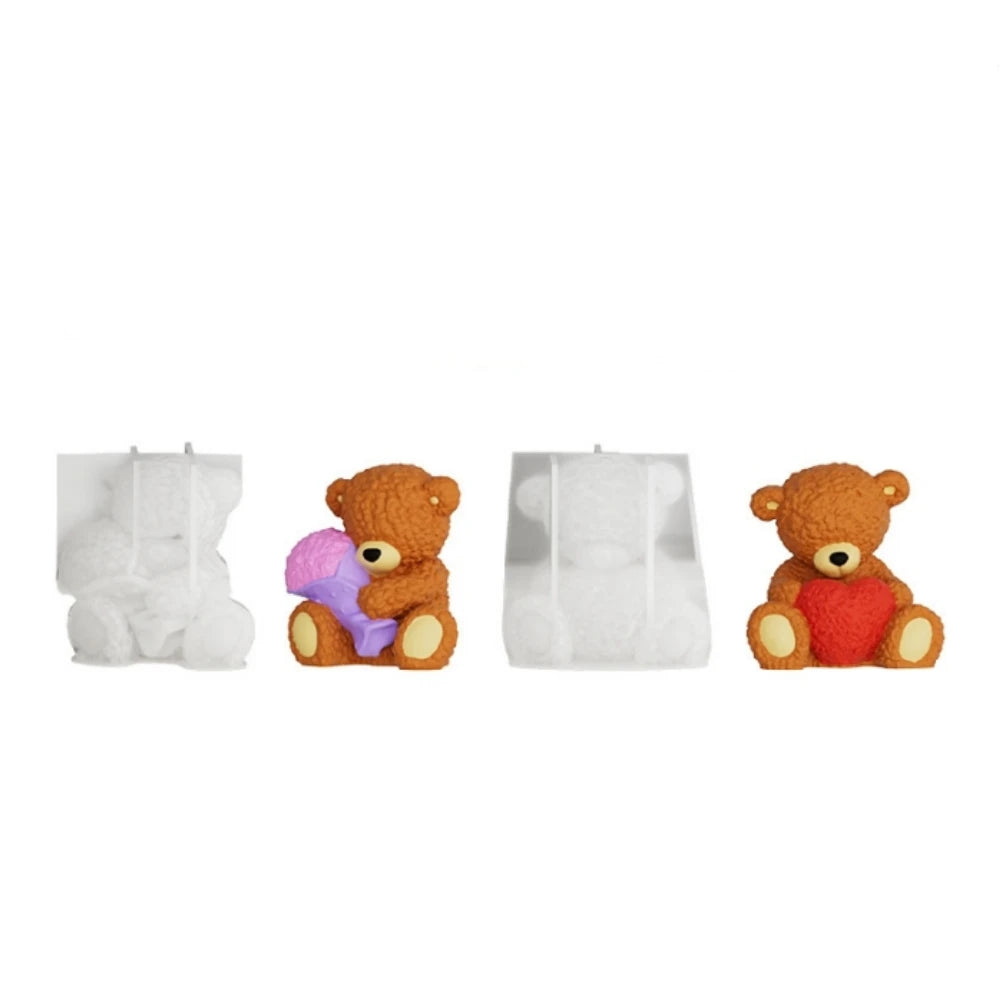 3D Bear Silicone Mold Heart Bouquet Shape Candle Soap Resin Plaster Chocolate Mold for DIY Craft Home Decor Gift Oasis Select