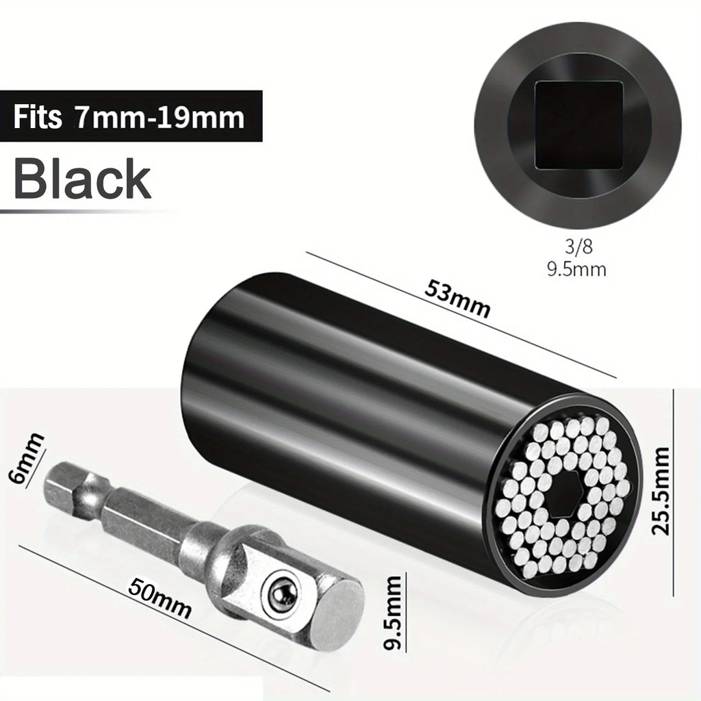 Universal Socket Wrench Set 7-19mm with 3/8-inch Professional Impact Socket Adapter Multi- Nut Tightening Quick Ratchet Stand Oasis Select black