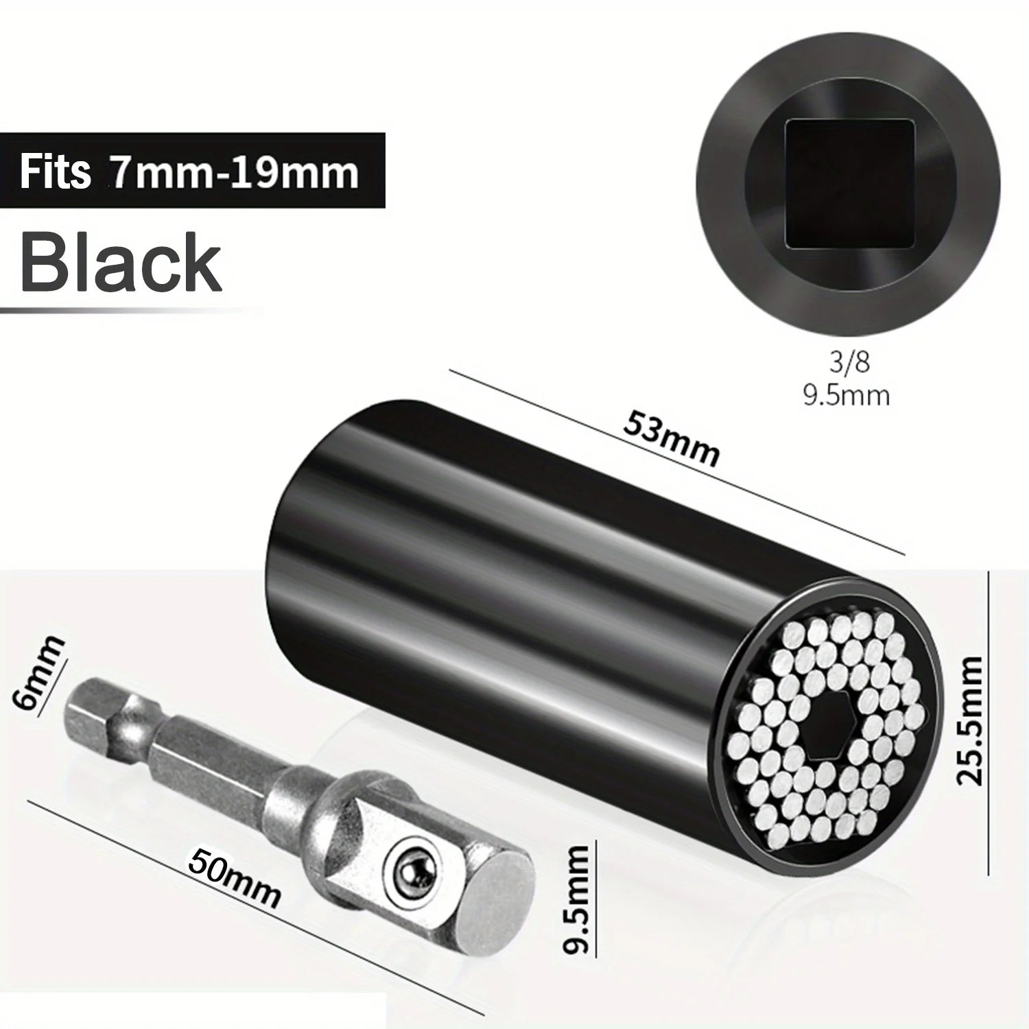 Universal Socket Wrench Set 7-19mm with 3/8-inch Professional Impact Socket Adapter Multi- Nut Tightening Quick Ratchet Stand Oasis Select black