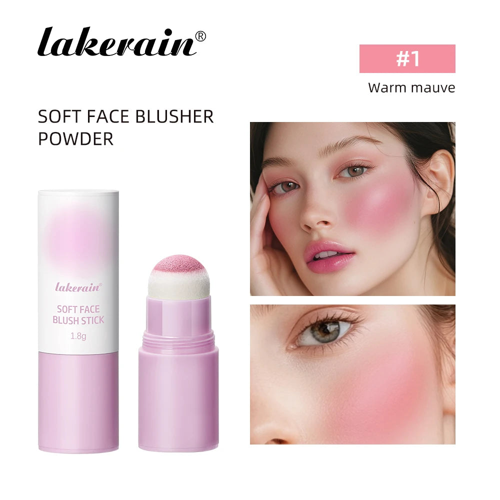 Lakerain Soft Face Blush Stick Girl Korean Style Brightening Dual-Use For Lip And Cheek Waterproof Cheek Blush Sponge Brush Head Oasis Select Warm mauve