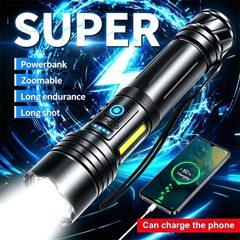 Rechargeable LED Tactical Flashlight & Power Bank with Zoom