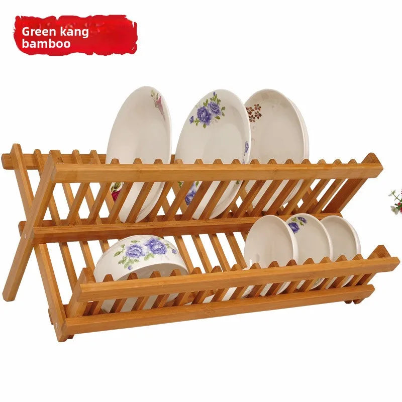 16 grid folding bowl rack, bowl rack, creative bamboo dish rack, household double-layer bowl rack Oasis Select