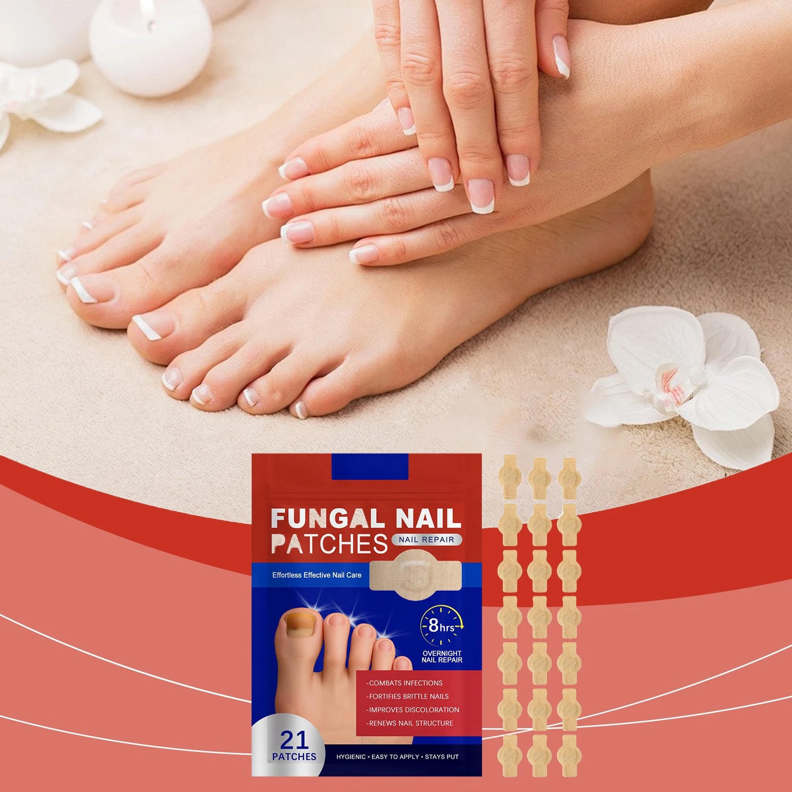 21pcs Fungal Nail Patches Gently Repair Nails Ingrown Correction Sticker Discolored Damaged Nail Foot Care Tool Oasis Select