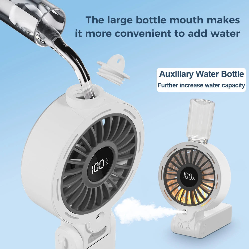 Portable Mist Fan USB Rechargeable 3600mAh | Spray & Nightlight