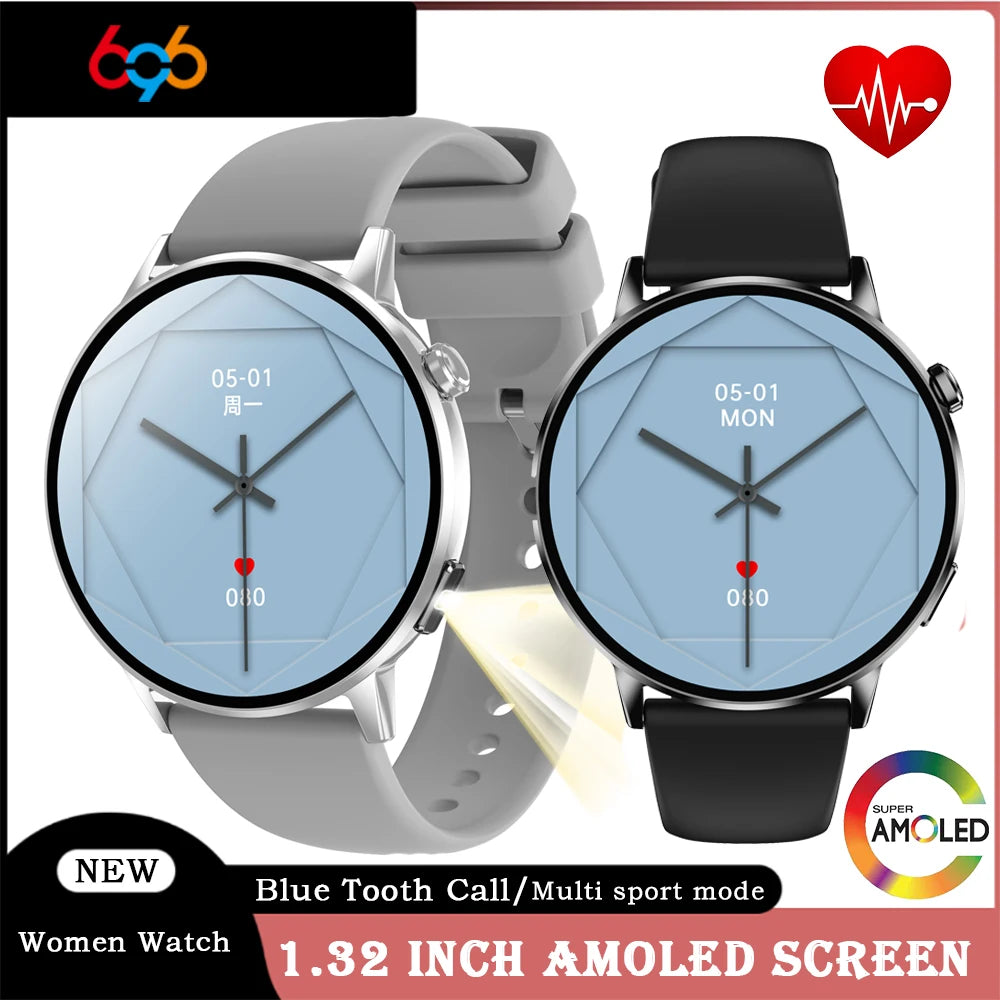 Smartwatch Waterproof Flashlight Luxury Women AMOLED Screen Blue Tooth Call Smart Watches Lady Heart Rate Health Voice Assistant Oasis Select