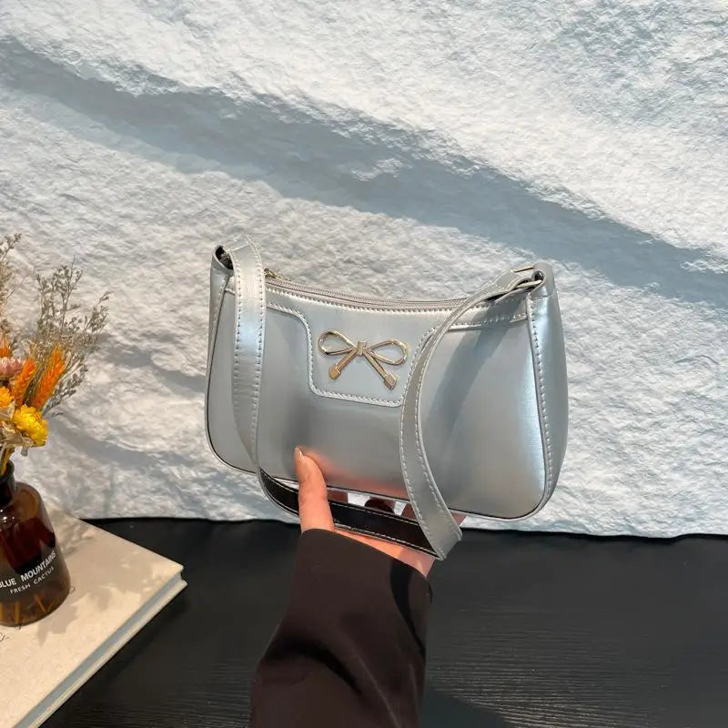 PU Leather Bow Shoulder Bag for Women | Underarm Handbag