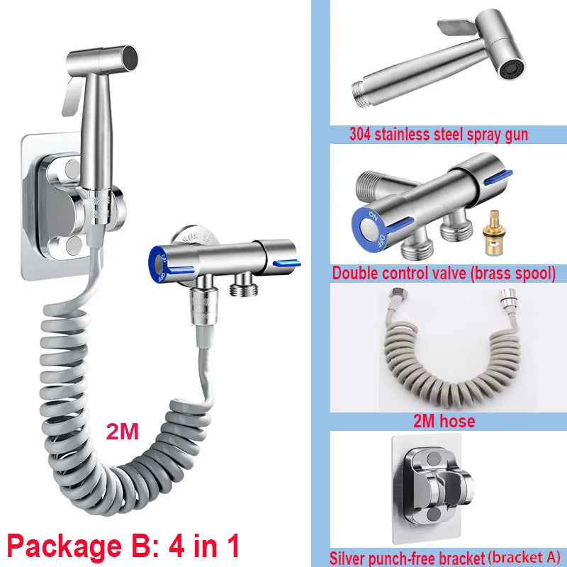 Personal Care Hand Held Spray Portable Bidet Toilet Sprayer Dual Control Angle Valve Stainless Steel Bathroom Accessories Bidets Oasis Select Package B 4 in 1