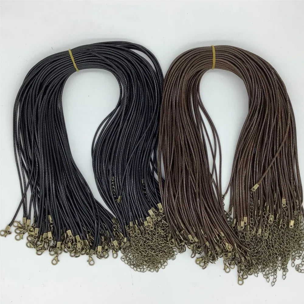 20pcs 45cm Brown Waxed Necklace Cord with Bronze Chain Lobster Clasp for DIY Bracelet Pendants Jewelry Making Beading Supply Oasis Select