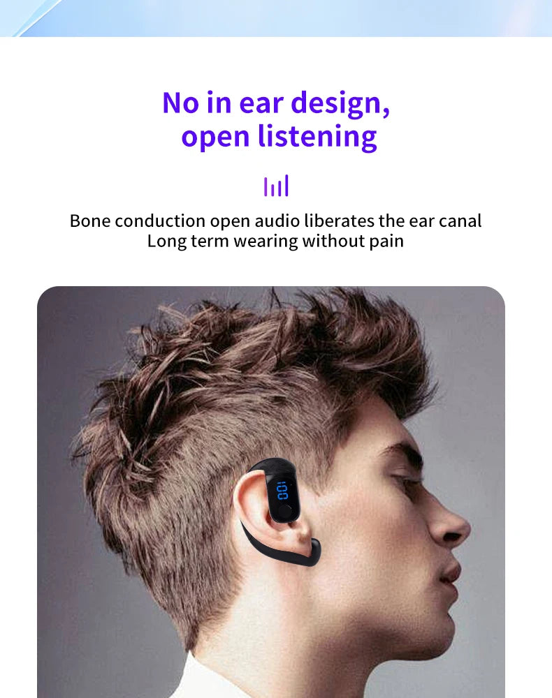 Open Wireless Headset Bluetooth 5.4 180° Rotation Adjustable Left Right Ear Universal Earphone Mic Sport Business Music Ear-Hook Oasis Select