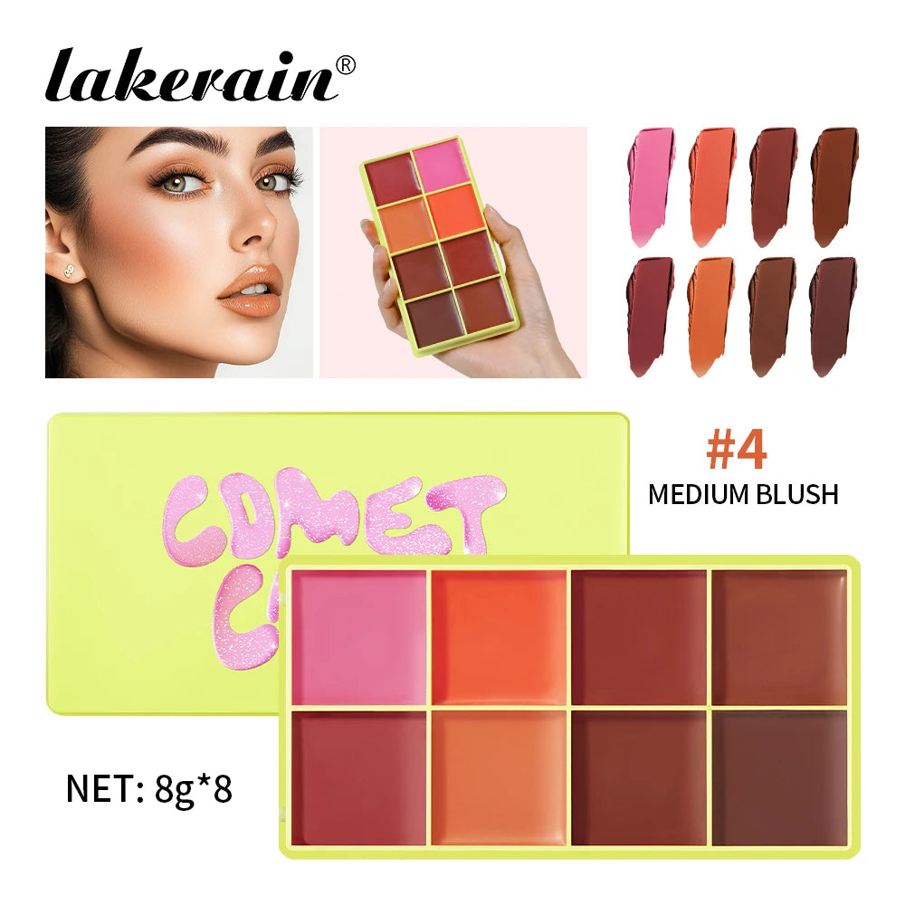 8-Color Blusher Cream Plate Highlighter Palette Face Blush Cosmetics Long Lasting Waterproof Concealer Natural Look Matte Makeup Oasis Select