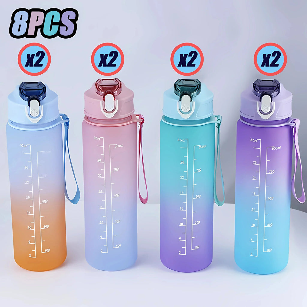 900ml Sports Water Bottle High Temperature Resistant Graduated Straw Cup Rainbow Frosted Progressive Color Water Cup Plastic Cup Oasis Select Colorful 8PCS 900ml