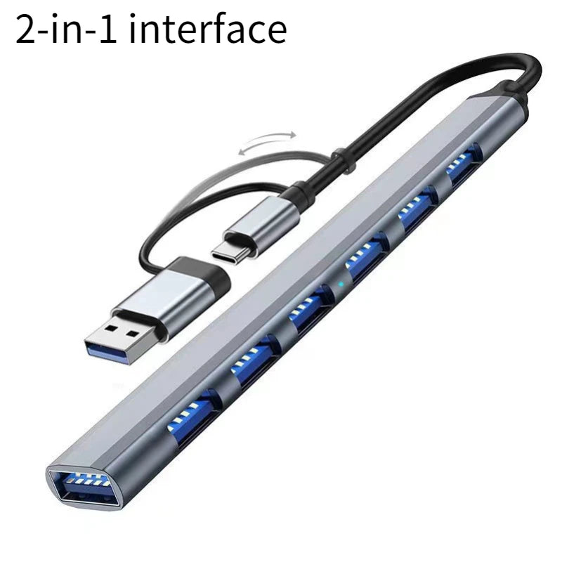 USB+Type C 7 Ports USB 3.0 HUB Expander High Speed OTG Adapter Docking Station For PC Macbook Laptop Hard Drive Mouse Keyboard Oasis Select 7 in 2 HUB