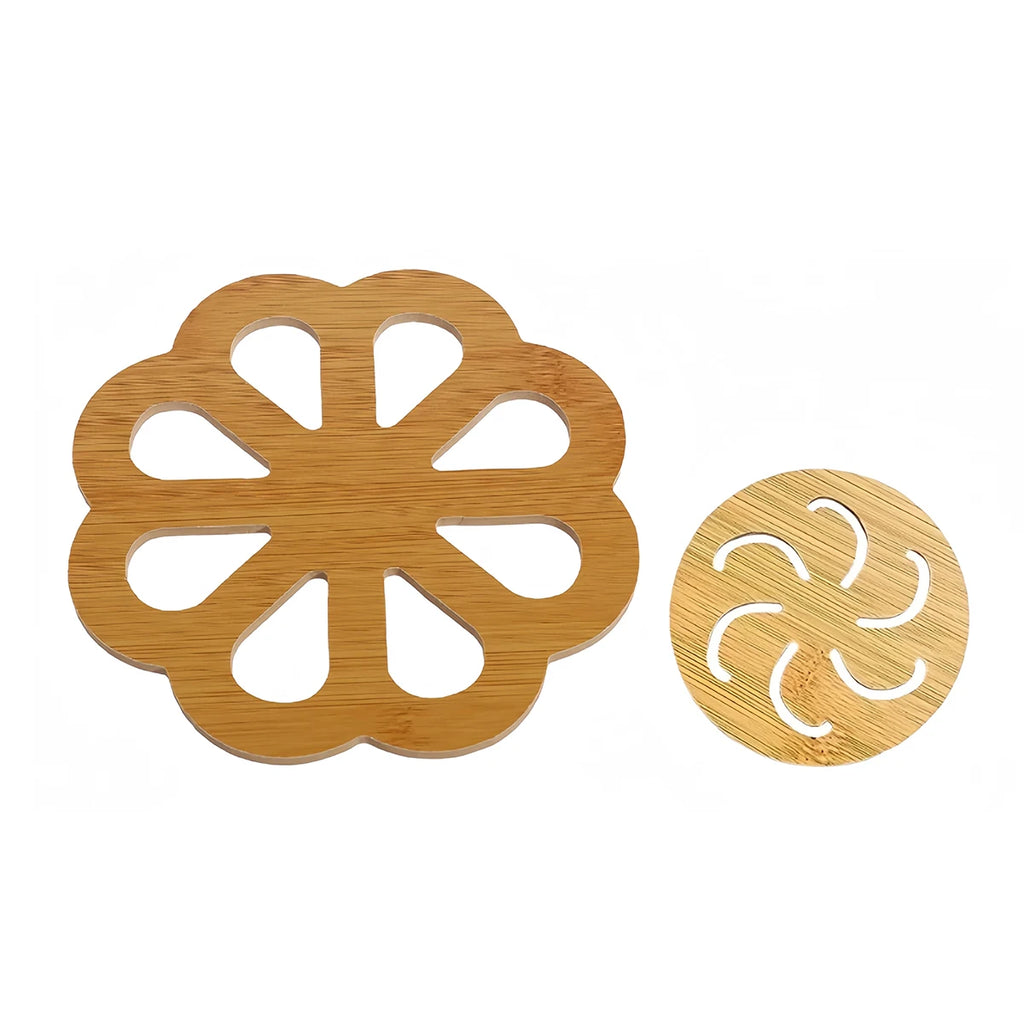 Thickened Wooden Trivets for Hot Pots Pans Hollow Carved Heat Resistant Coasters Non-Slip Round Wood Hot Pads for Kitchen Decor Oasis Select Combo 2pcs M