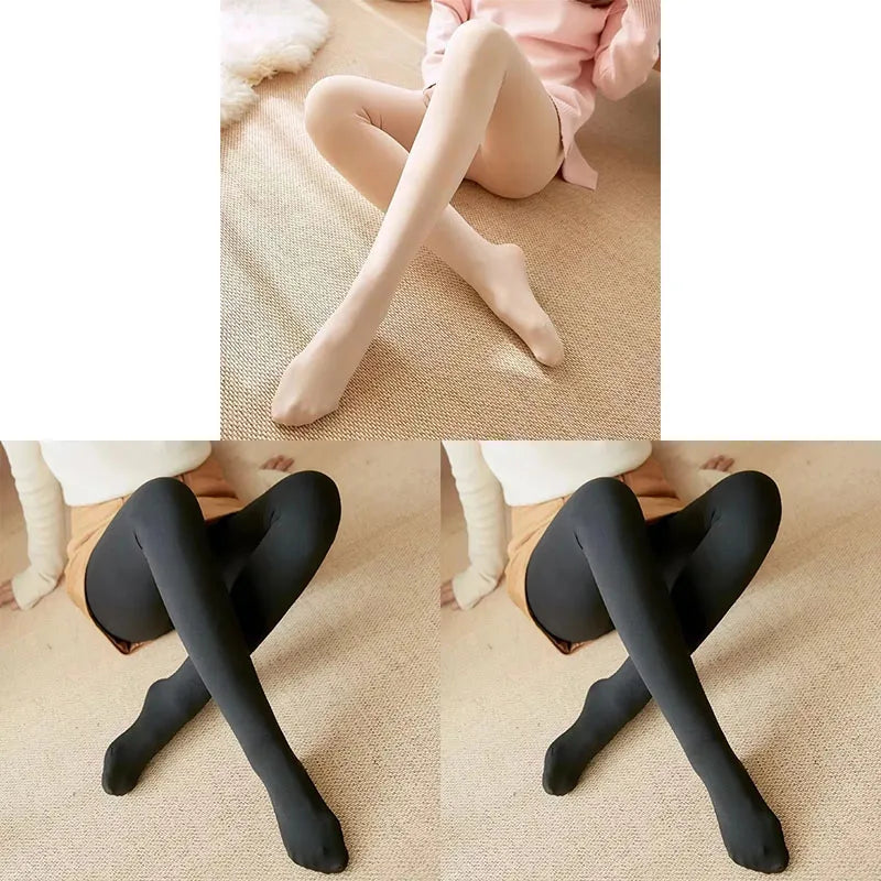 1-3pcs Fleece Tights Woman Warm Winter Pantyhose Sexy Translucent Stockings Thermal Elasticity Panty Fashion Leggings Female Oasis Select Black2-skin-3pcs One Size