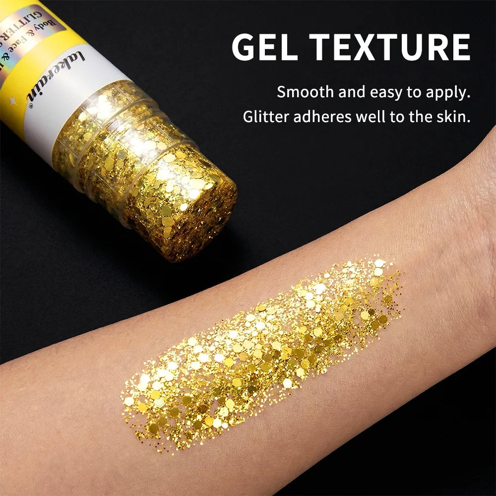 Body Glitter Sequin Stick Gel Texture Long-Lasting Dazzling Smudge-Proof Rich Sparkling Glitter Body Art for Party Stage Makeup Oasis Select