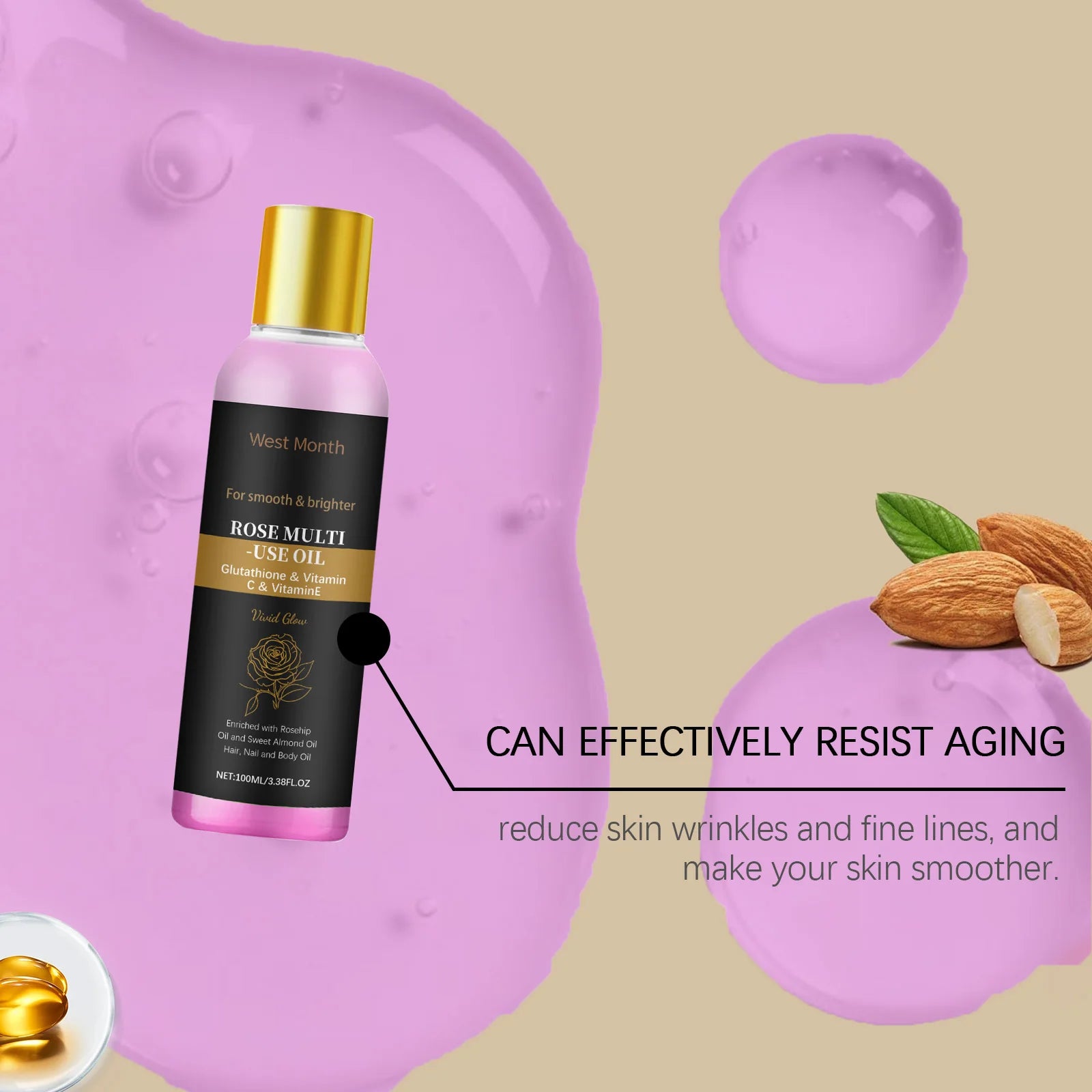 100ml Rose Multi-Use Essential Oil – Face, Hair & Nail Care Facial & Body Oil Oasis Select