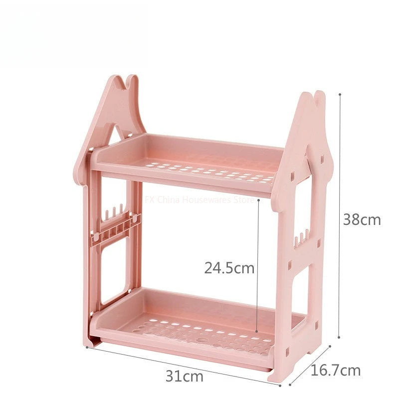 Small House Style 2/3 Layer Kitchen Spice Rack Organizer Plastic Condiment Bottle Shelf for Counter/Bathroom/Desktop Oasis Select 2 Tiers Rose