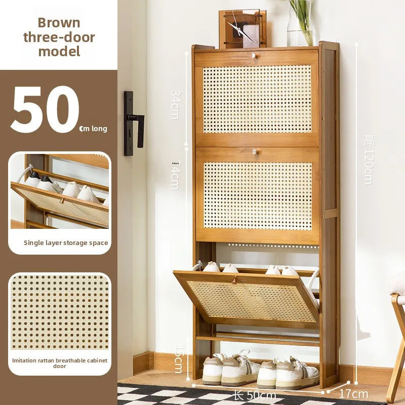 Ultra-thin shoe cabinet, tipping bucket at the door of the home, shoe rack, large-capacity entry door, simple storage Oasis Select Brown-3-50