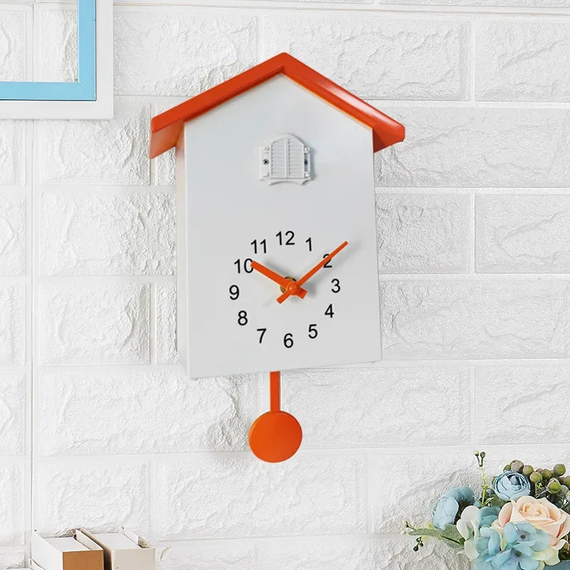 Cuckoo Quartz Wall Clock Modern Bird Home Living Room Hanging Watch Horologe Clocks Timer Office Home Decoration Gifts Oasis Select Orange White