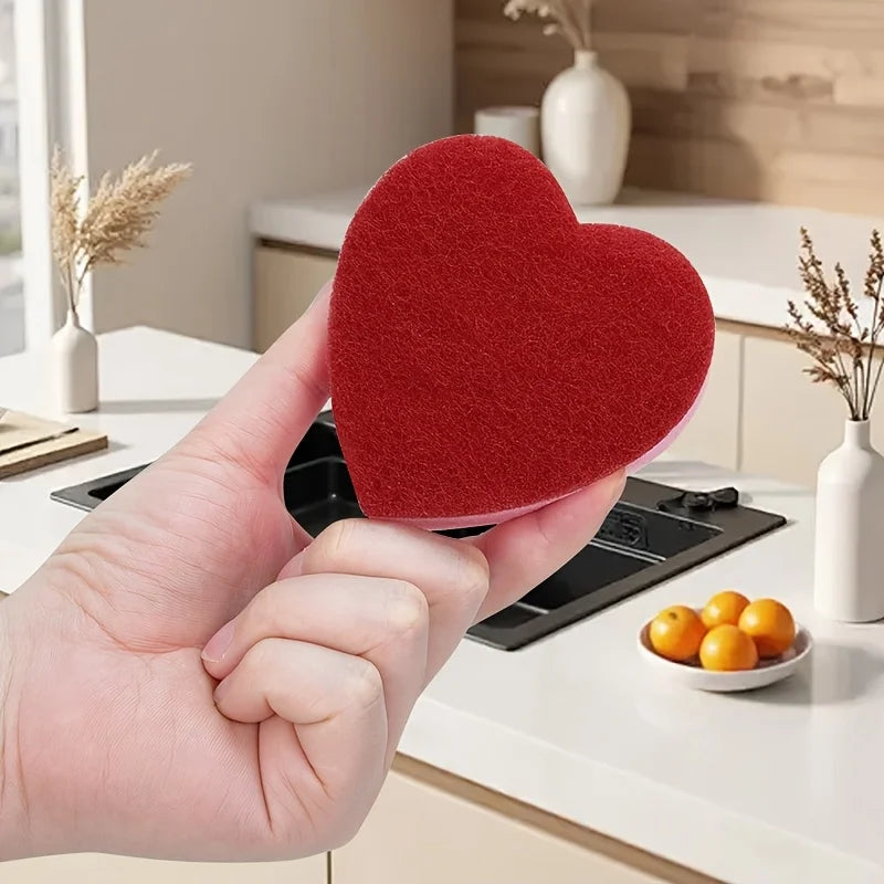 3/6/12pcs Heart-Shaped Cleaning Sponges, Cute Durable Scrub Pads for Dish Washing, Kitchen Sink Countertop & Household Cleaning Oasis Select