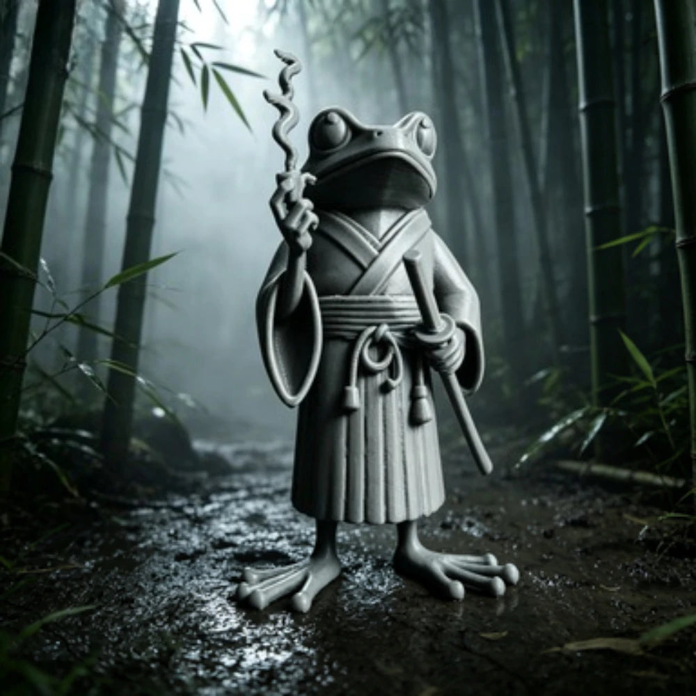 Samurai Frog Statue with Cigarette Pipe Cool Ronin Warrior Frog Figurine Novelty Office Desktop Decor Unique Collectible Gift Oasis Select