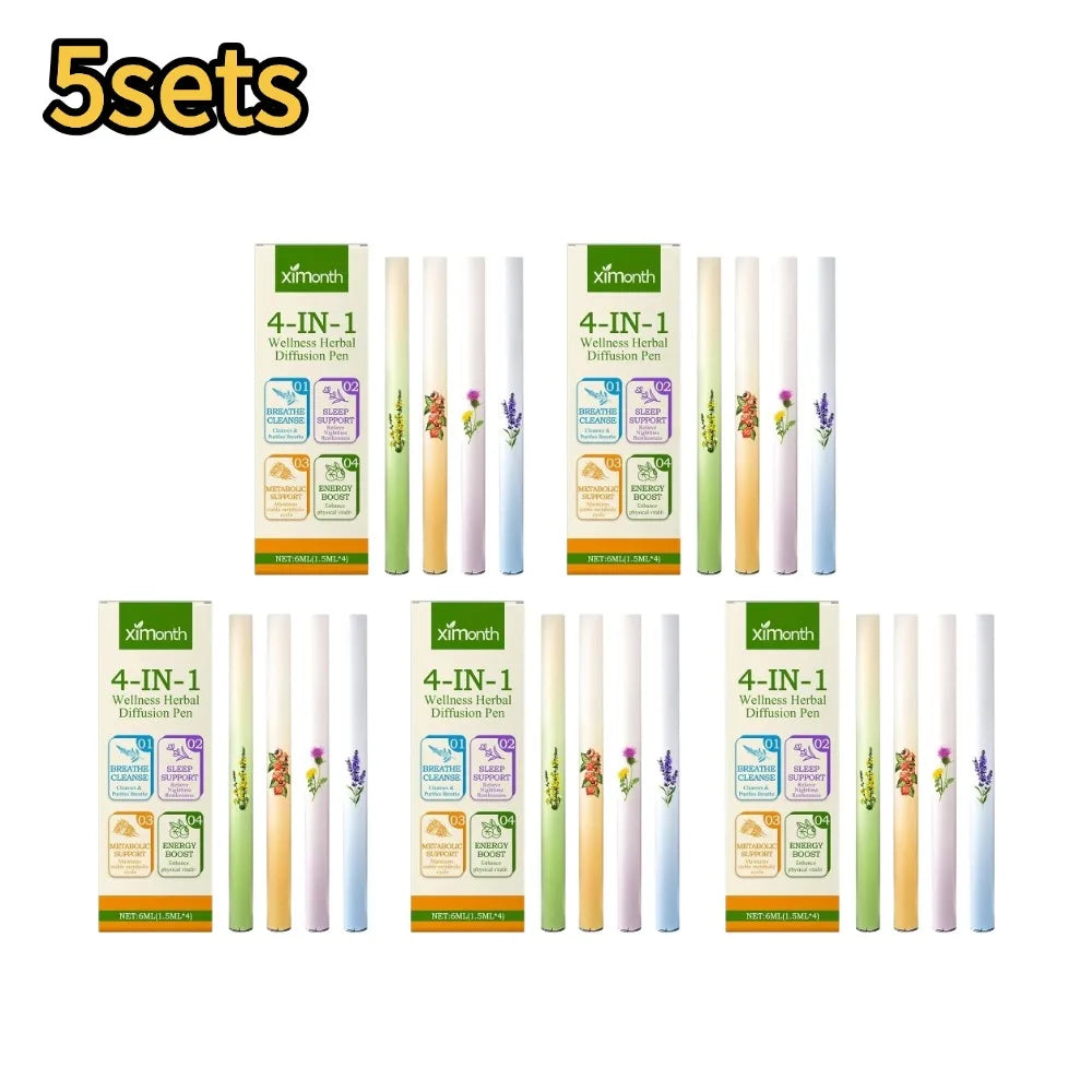 Herbal Diffuser with Mullein/Thyme/Mints Guarana/Green Tea Natural Energy Boost Clear Breathing Support for All Ages Oasis Select 5pcs