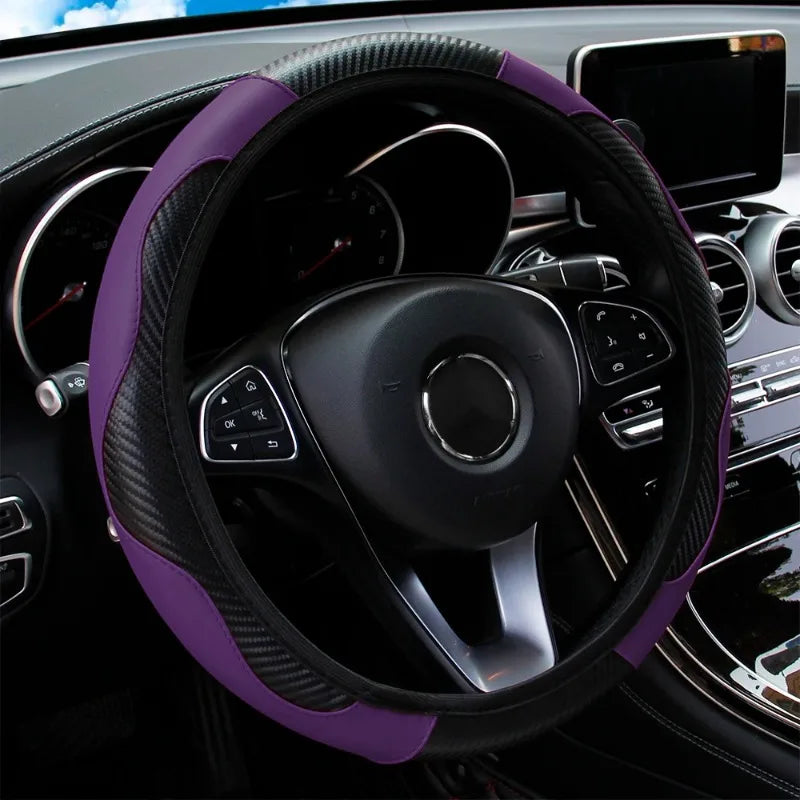 Practical ringless stretch car steering wrap, new carbon fiber leather elastic band steering wheel cover Oasis Select