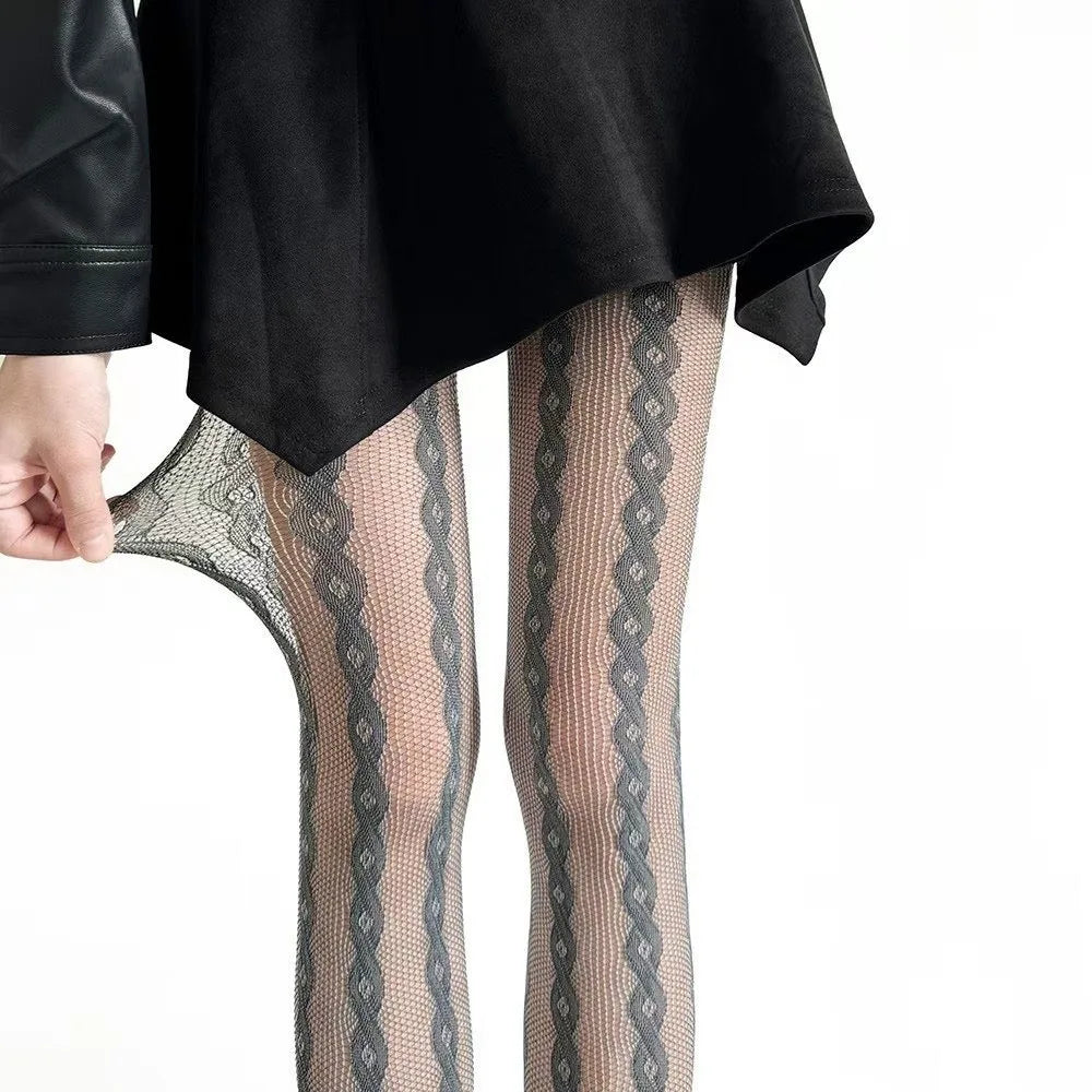 Personality Thin Floral Lace Tights Sexy High Elastic Fishnet Stockings Breathable Hollow Out Pantyhose Women Oasis Select 2 XXXS