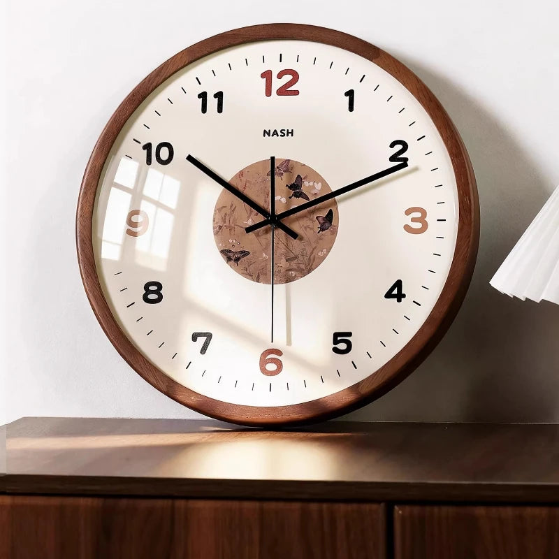 Middle Ancient Style Solid Wood Wall Clock Silent Living Room Retro Simple Creative Grand Clock Hanging on The Wall Oasis Select