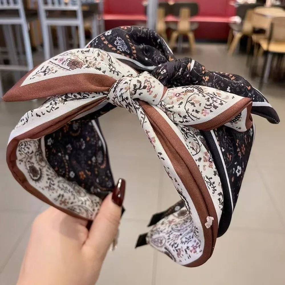 New Wide Brim Bowknot Headband Floral Paisley Hair Band Elastic Cloth Hair Hoop Girls Oasis Select