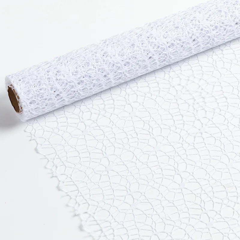 50cm 5yards Flower Wrapping Gauze Bouquet Wrapping Lace Jacquard Net Flower Pattern Mesh Floral Wrapping Paper Valentine's Day Oasis Select White