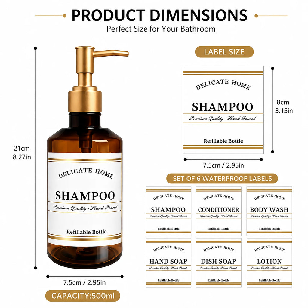 Shampoo Conditioner Dispenser Amber Plastic Pump Bottles for Bathroom Shower 500ml Refillable Bottles for Shampoo Body Wash Oasis Select