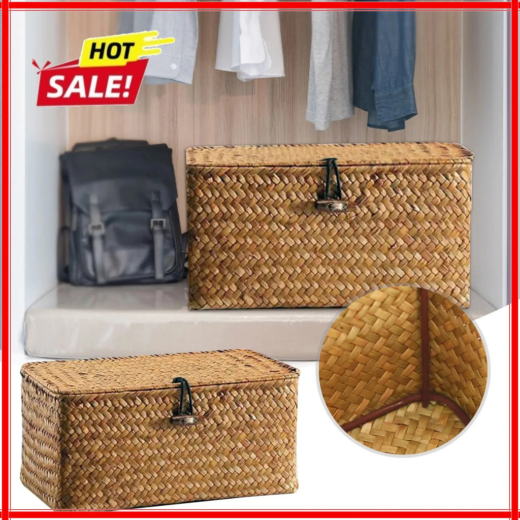 Partitioned Storage Box, Handcrafted Woven Storage Basket, Rectangular Vintage Shelf, for Home Organization Storage Containers Oasis Select