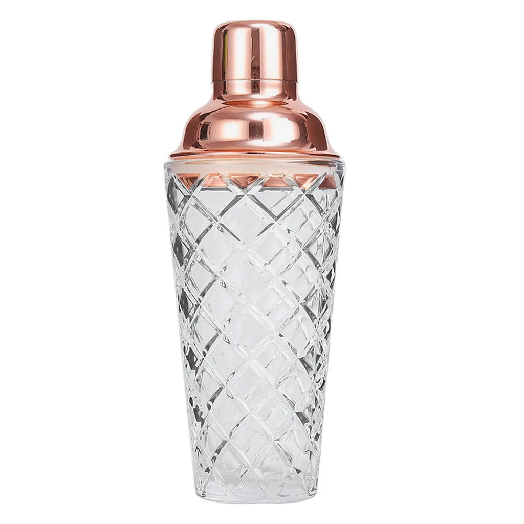 Glass Cocktail Shaker Kit Crystal Cocktail Shaker, 17oz Martini Shaker with Leakproof Metallic Steel Lid&Strainer for Home Oasis Select B-Rose-gold
