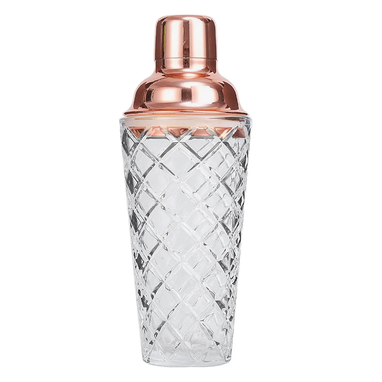 Glass Cocktail Shaker Kit Crystal Cocktail Shaker, 17oz Martini Shaker with Leakproof Metallic Steel Lid&Strainer for Home Oasis Select B-Rose-gold