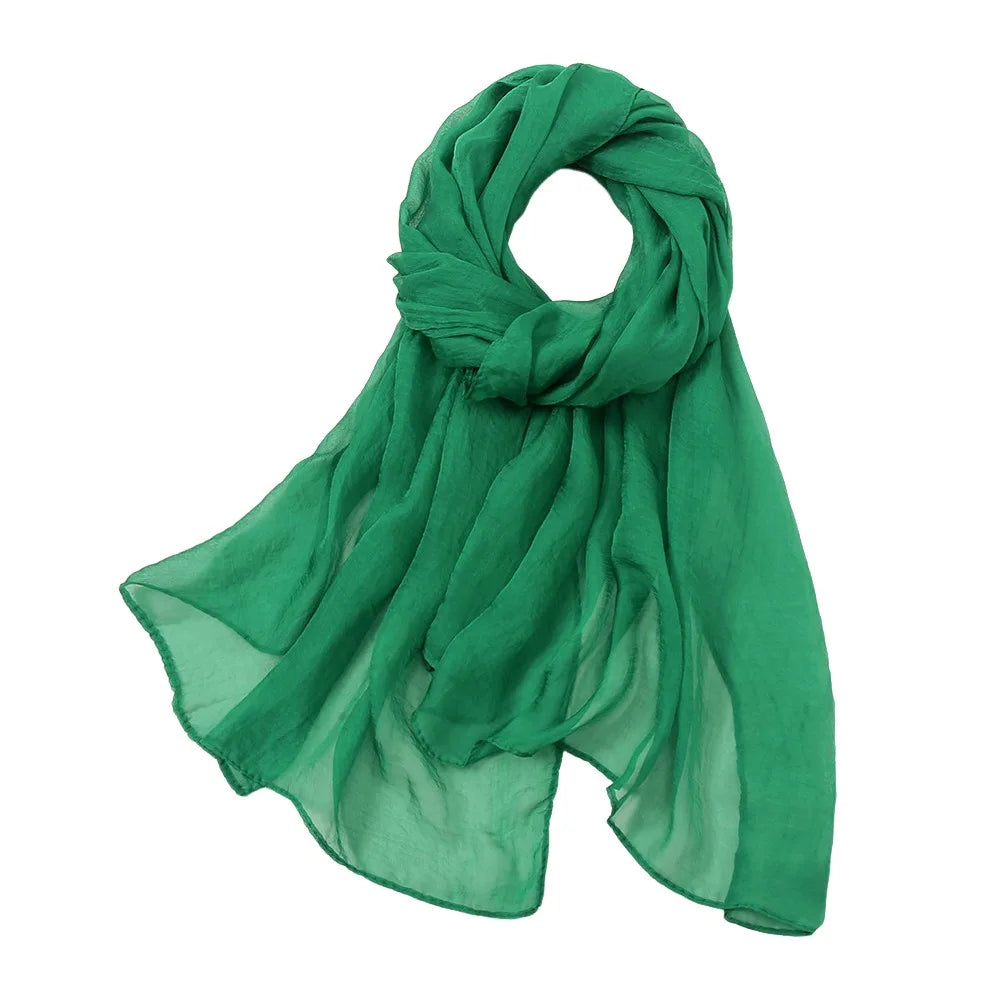 Elegant Solid Color Chiffon Scarf Thin Protection Sunscreen Shawl Soft Long Female Wrap Shawls Summer Oasis Select Green