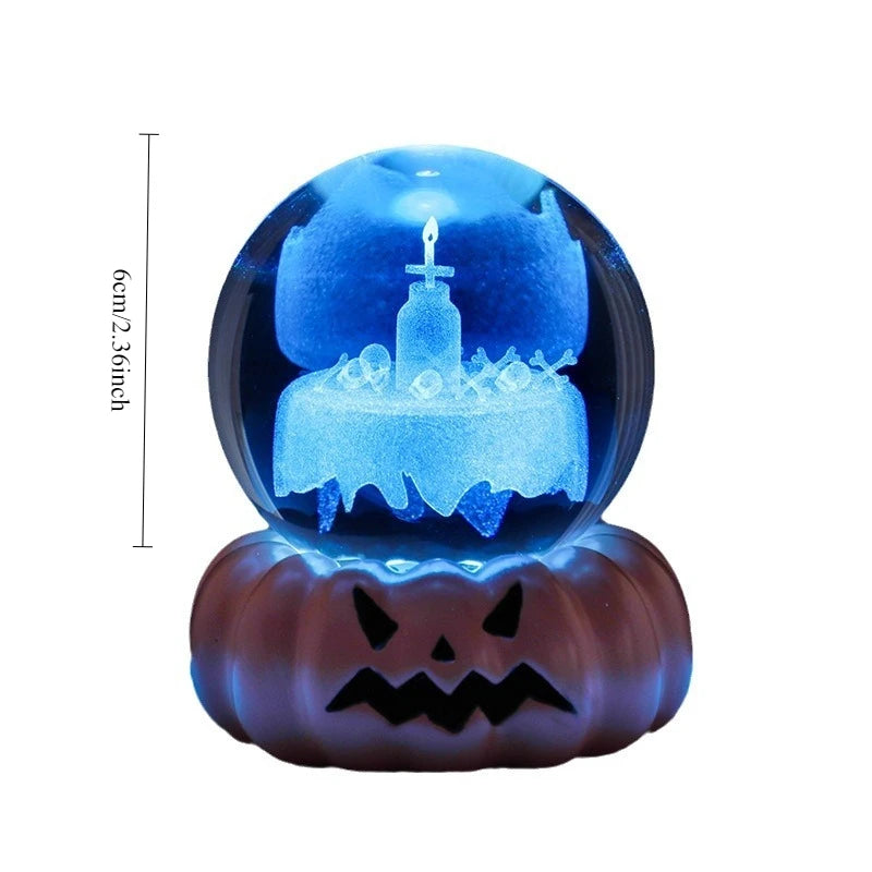 Halloween Pumpkin Crystal Ball Night Light Bedroom Study Tabletop Glass Ornament Party Ornament Small Gift Oasis Select