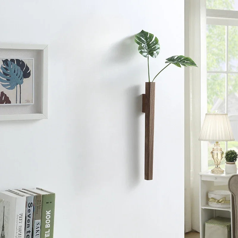 Wall Hanging Vase Home Wall Decoration Porch Living Room Bohemian Style Wooden Solid Wood Flower Oasis Select Black walnut 1 pcs