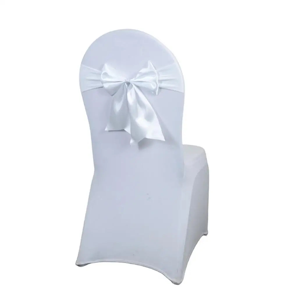 Wedding Decoration Spandex Chair Sashes Ready Made Bow Tie No Need To Tie Stretch Bands BIrthday Party Holiday Hotel Festival Oasis Select White