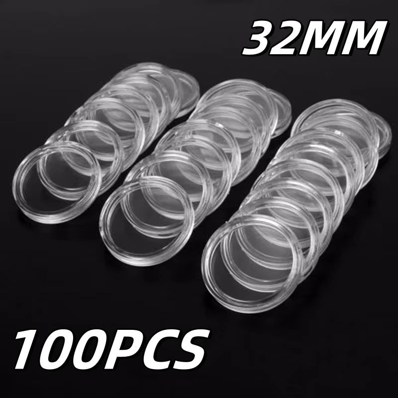 100Pcs Transparent Clear 32mm Coin Storage Boxes Collection Holder Containers Gifts Capsules Portable DIY Round Coin Holder Oasis Select China Mainland